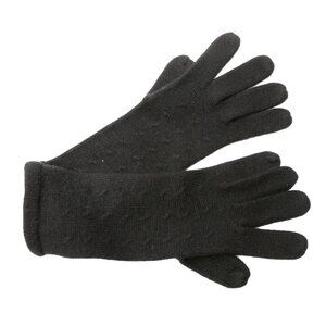 Ricki's Winter Acrylic Knit Gloves Rolled Hem Mid Arm Dotted Black NEW